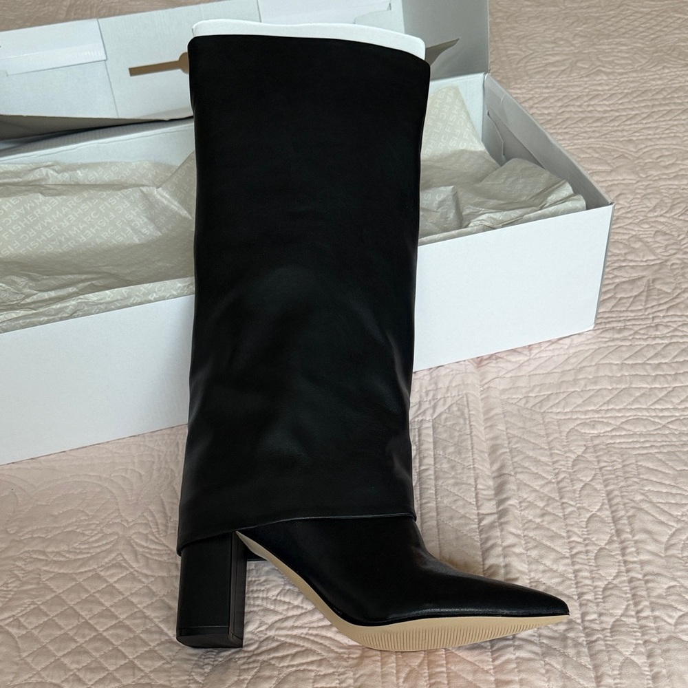 Marc Fisher fold over boots  Knee-High Pointed Toe Block Heel Boots.